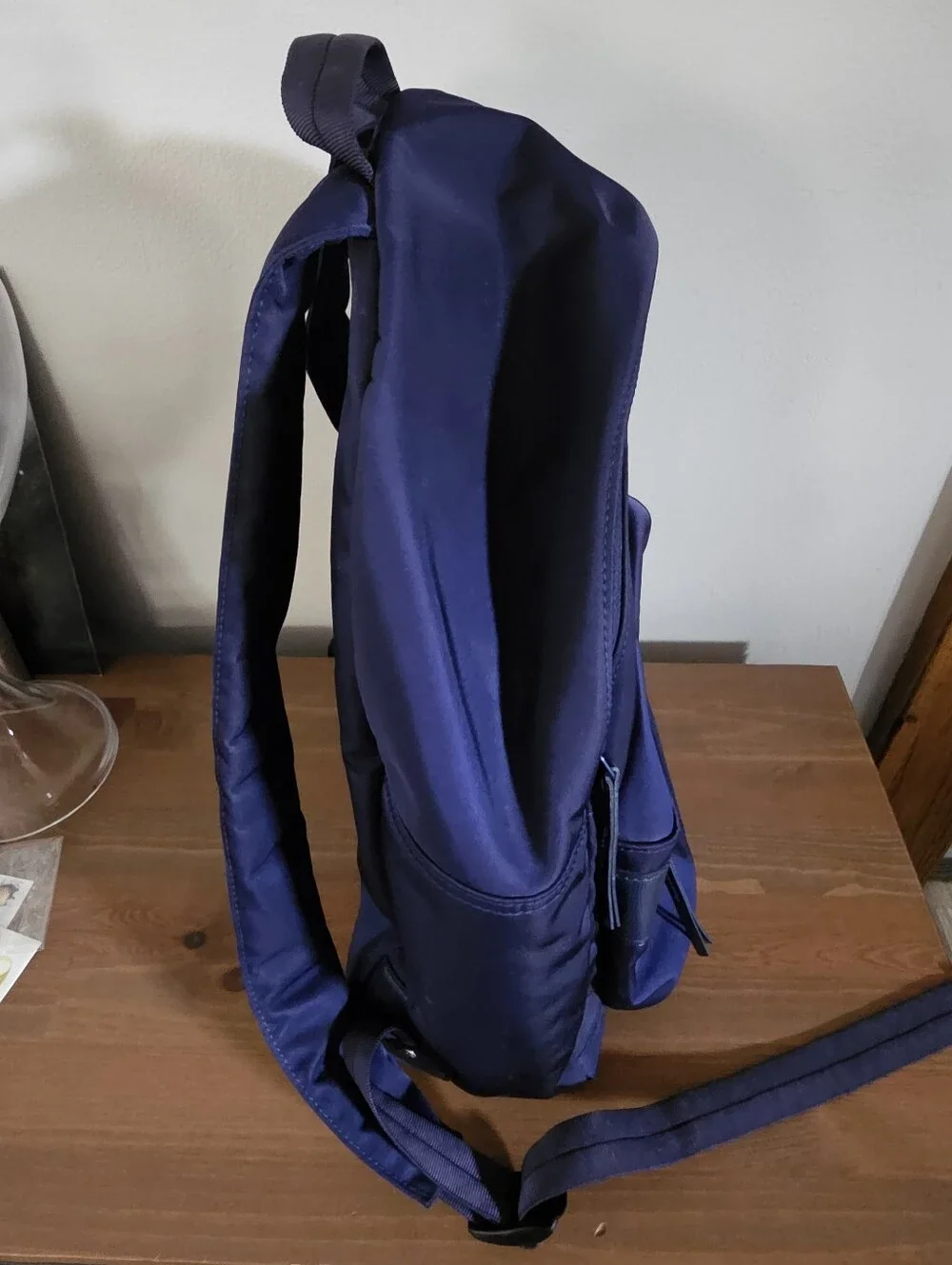 Longchamp Navy Blue Nylon Backpack with Front Zip Pocket